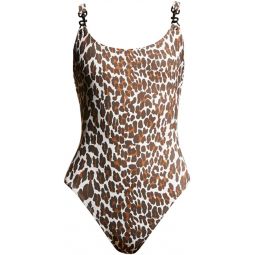 Tory Burch Womens Reva Leopard Clip Tank One Piece Swimsuit