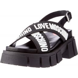 Love Moschino Womens Black Tassel Chunky Platform Sandals