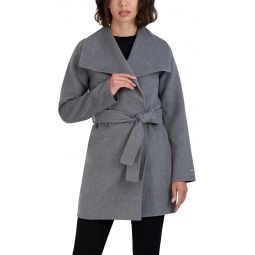 Tahari Womens Ash Gray Wool Wrap Coat Jacket Ella