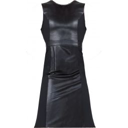 SPANX Womens Black Leather Like Sleeveless Mixed Media Sheath Dress