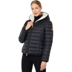 Save The Duck Womens Gwen Hooded Sherpa Black Coat Jacket