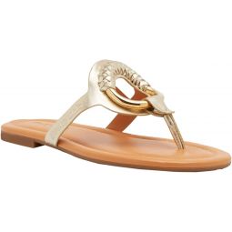See by Chloe Womens Light Gold Leather Flip Flop Shoes