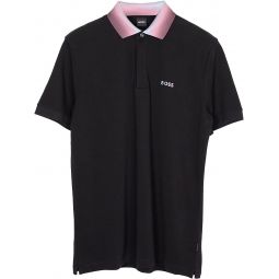 Hugo Boss Mens Prout 36 Black Cotton Short Sleeve Ombre Collar Polo T-Shirt