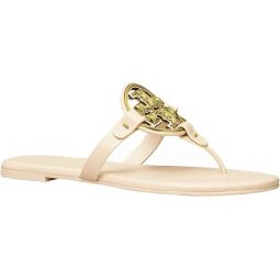 Tory Burch Womens New Cream Gold Soft Leather Metal Miller Sandals