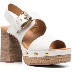 See by Chloe Womens Joline Buckle-Accented Leather Platform Sandals Natural White
