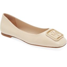 Tory Burch Womens Brie Georgia Square Toe Logo Flats Shoes