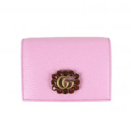 Gucci Marmont Womens Pink Leather Wallet w/Crystal Double G 499783 5871