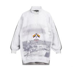 Balenciaga Mens Rainbow Flag Half-Zip Hybrid Sweatshirt Grey