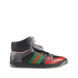 Gucci Mens Screener Leather High-top Sneakers Light Hibiscus Red