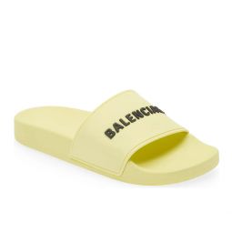 Balenciaga Womens Logo Rubber Pool Slide Sandals in Yellow