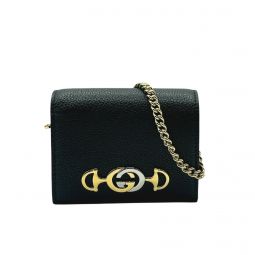 Gucci Zumi Womens Black Leather Gold Chain Bi-Fold Mini Wallet GG Logo 570660 1000