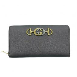 Gucci Womens Zumi Grey Leather Zip Around Wallet with Metal GG Logo 570661 1275
