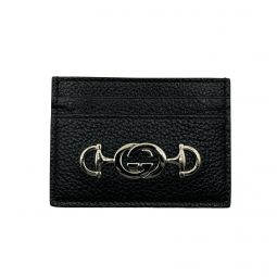 New Womens Gucci Zumi Black Leather Card Holder Wallet Metal GG Logo 570679 1000 w/Box