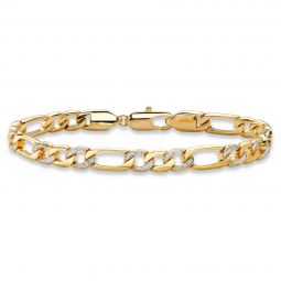 Mens 14K Yellow Gold Plated Genuine Diamond Accent Figaro Link Bracelet (7mm), Lobster Claw Clasp, 8.5 inches