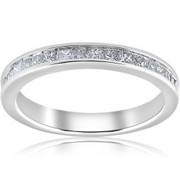 1/2ct Diamond Princess Cut Channel Set Wedding Ring 10k White Gold