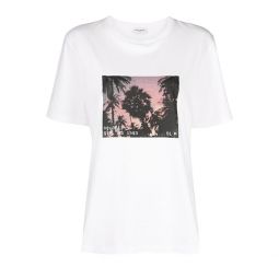 Saint Laurent Womens Printed Palm Tree Cotton T-Shirt White