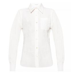 Saint Laurent Womens Cotton Linen Blend Boyfriend Dress Shirt in Cream