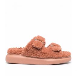 Alexander McQueen Womens Shearling Slide Sandals in Pink