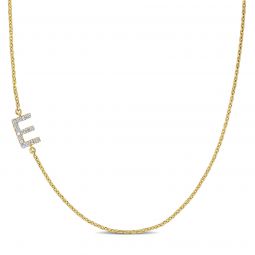 Lili & Blake E initial necklace in 14kt Yellow Gold