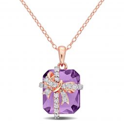 Amethyst And White Topaz Fashion Pendant With Chain in Rose Silver