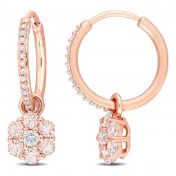 Diamond And White Topaz Morganite Hoop Earrings 10K Pink Gold