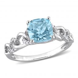 Diamond And Sky Blue Topaz Link Ring in 10K White Gold