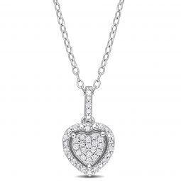 Diamond Halo Heart Pendant With Chain in Sterling Silver