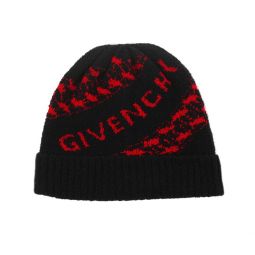 Givenchy Unisex Houndstooth Logo Wool Blend Beanie Black Red