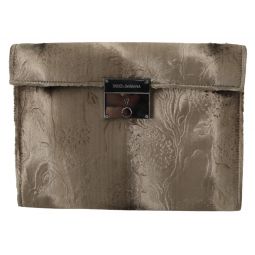 Dolce & Gabbana Beige Velvet Floral Leather Men Document Mens Briefcase