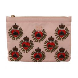 Dolce & Gabbana Clutch Pink D&G Logo Devotion Heart Nylon Pouch Womens Wallet
