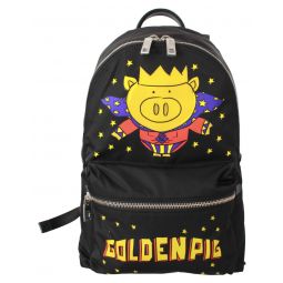 Dolce & Gabbana Black Golden Pig of the Year School Mens Backpack