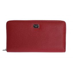 Dolce & Gabbana Red Dauphine Leather Zip Around Continental Womens Wallet