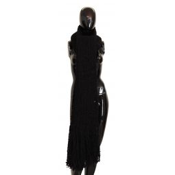 Dolce & Gabbana Black Virgin Wool Knitted Wrap Shawl Womens Scarf