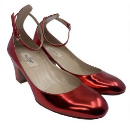 Valentino Womens Tango Ankle Strap Leather Pump Heels Red