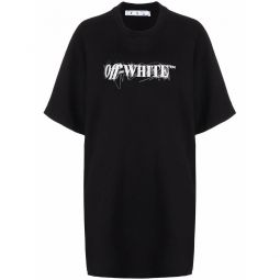 Off-White Womens Pen Logo Snap T-Shirt Dress Black