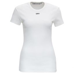 Off-White Womens Cotton Basic Logo Ribbed T-Shirt White