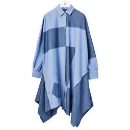 Loewe Womens Cotton Jean Patchwork Assymetric Oversize Shirt Dress Blue