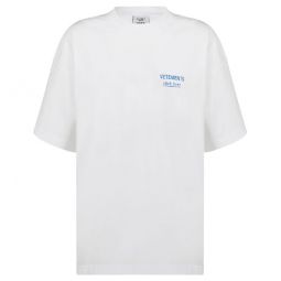 Vetements Womens Click Here Logo Oversized Cotton T-Shirt in White