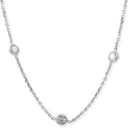 2Ct TW Round-Cut Womens Real Diamond Bezel Station 18 Necklace 14k White Gold