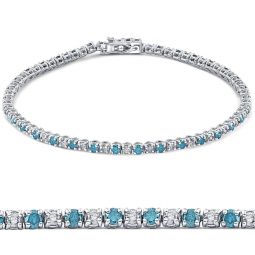 2ct Blue & White Alternating Diamond Tennis Bracelet 14K White Gold 7