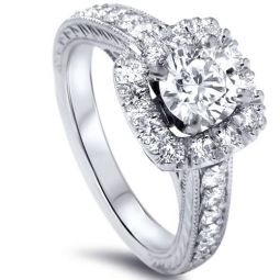 1 1/2ct Cushion Diamond Vintage Halo Engagement Ring 14K White Gold