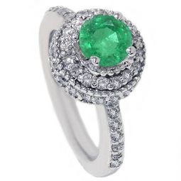 1 1/10ct Emerald Diamond Vintage Ring 14K White Gold