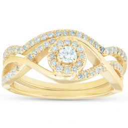 3/8CT Diamond Engagement Wedding Ring Set Infinity Twist Halo 10k Yellow Gold