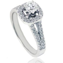 7/8ct Pave Halo Diamond Engagement Ring 14K White Gold
