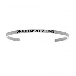 Intuitions Stainless Steel ONE STEP AT A TIME Diamond Accent Cuff Bangle Bracelet, 7