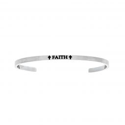 Intuitions Stainless Steel Faith With Cross Diamond Accent Cuff Bangle Bracelet, 7