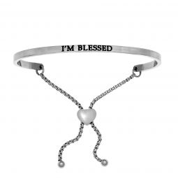 Intuitions Stainless Steel I'M BLESSED Diamond Accent Adjustable Bracelet