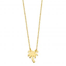 14K Yellow Gold Mini Palm Tree Necklace, 16 To 18 Adjustable