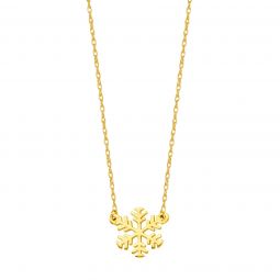 14K Yellow Gold Mini Snowflake Pendant Necklace, 16 To 18 Adjustable