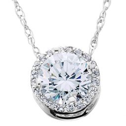 5/8ct Real Diamond Halo Pendant 14K White Gold W/ 18 Chain (1/4 inch tall)